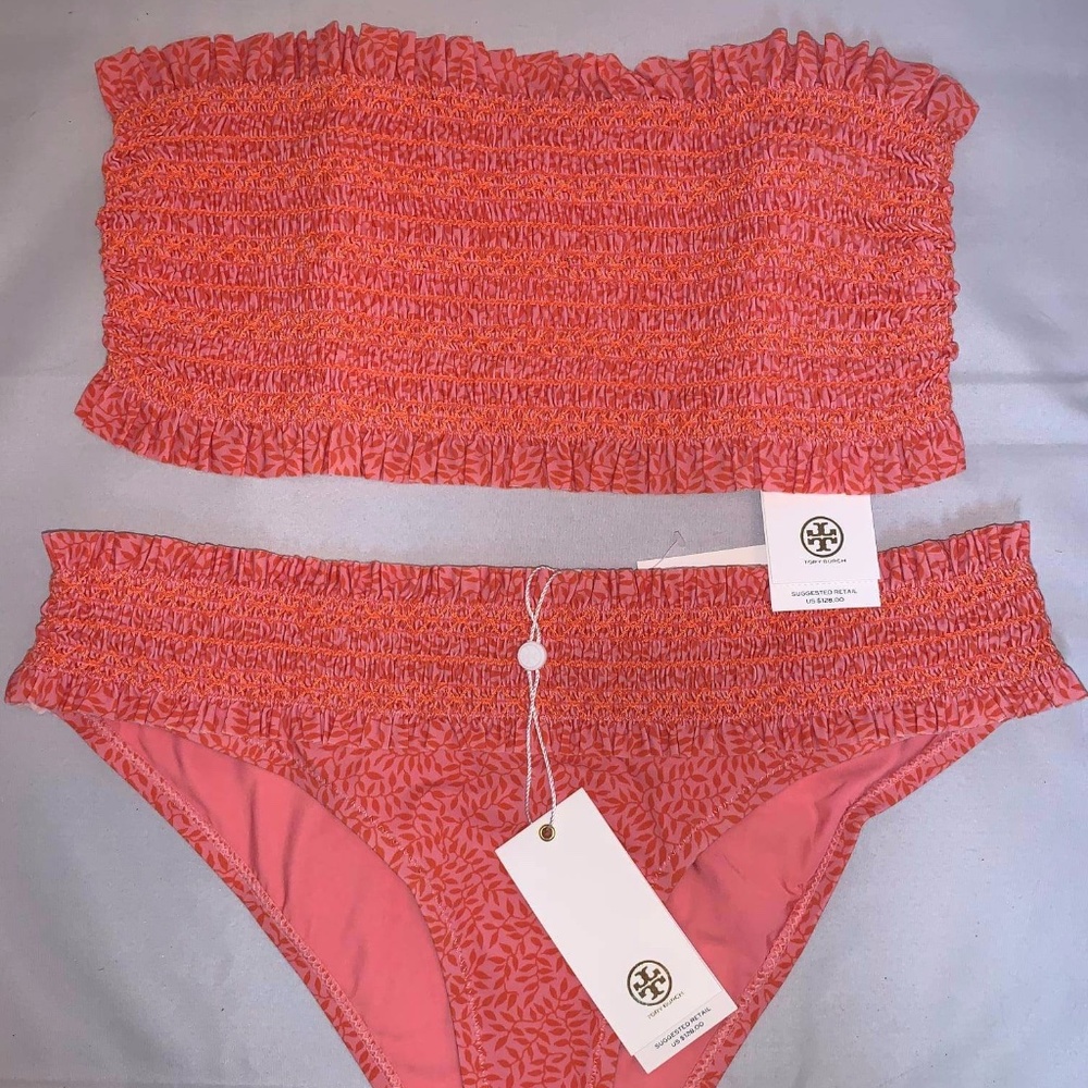 Tory Burch Costa Bandeau Bikini in Pink/Orange